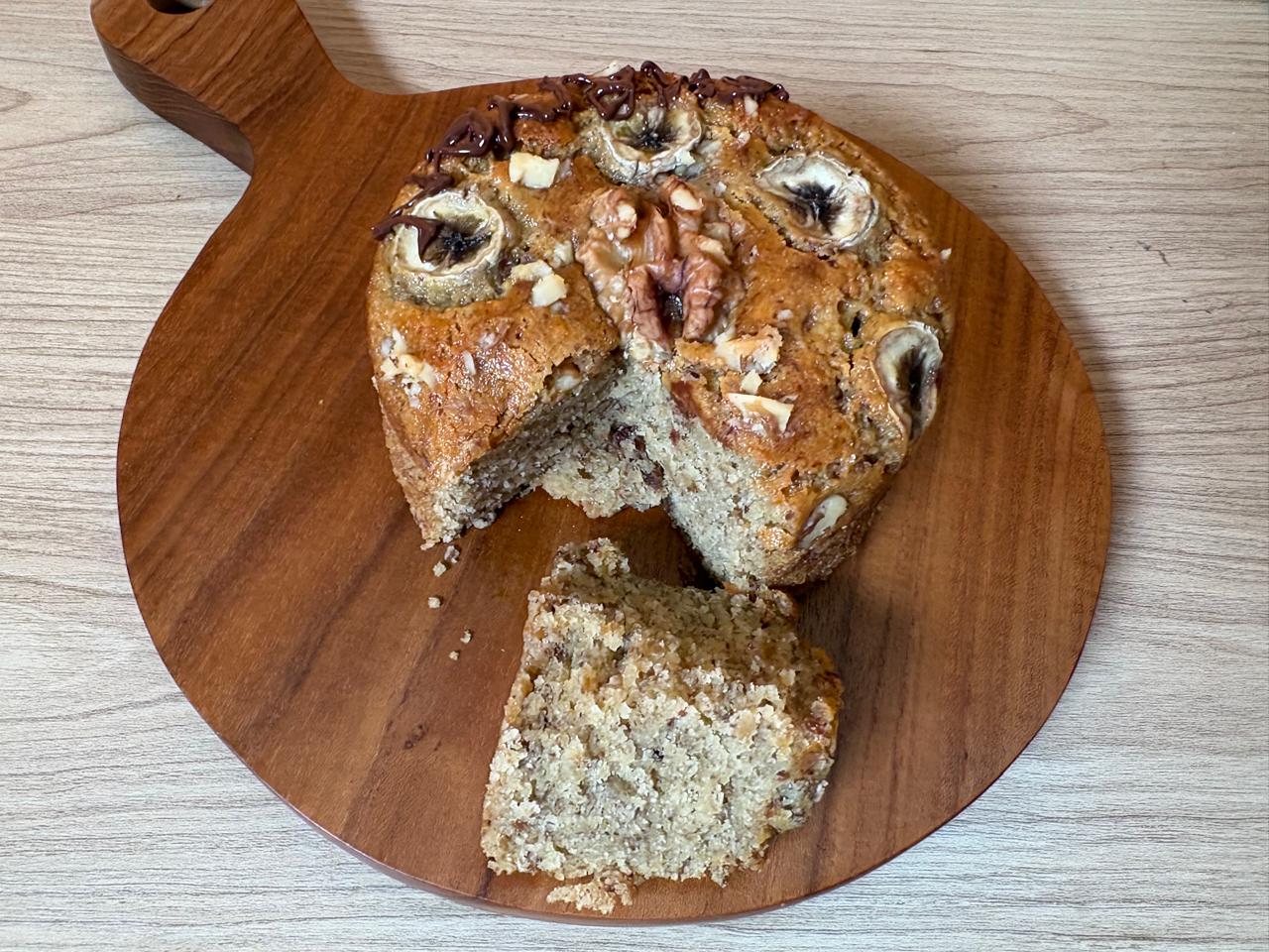 Banana Walnut Millet Cake — made with jowar and almond flour, no refined flour, no refined sugar, no refined oil.