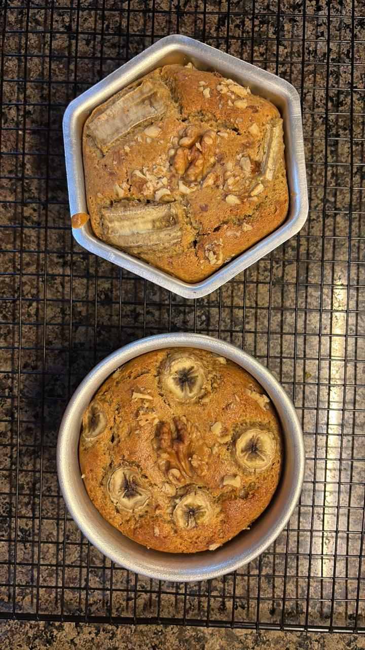 Banana Walnut Millet Cake — made with jowar and almond flour, no refined flour, no refined sugar, no refined oil.