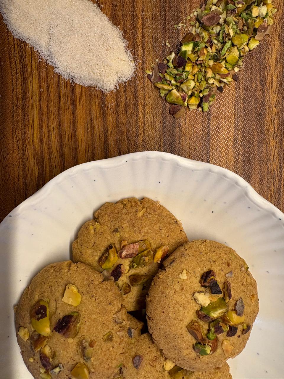Pistachio Nankhatai – Whole Wheat, Besan & Desi Ghee Shortbread