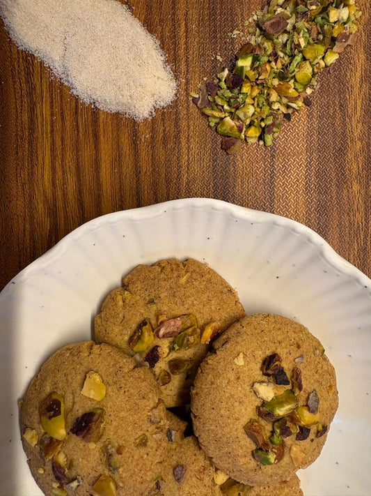 Pistachio Nankhatai – Whole Wheat, Besan & Desi Ghee Shortbread